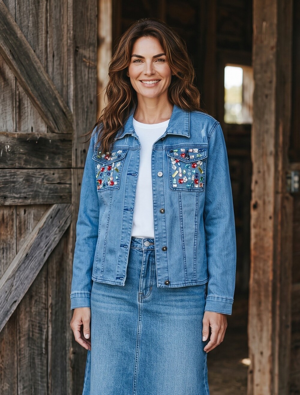 AMI Y2K Denim Trucker Jacket With Rhinestones